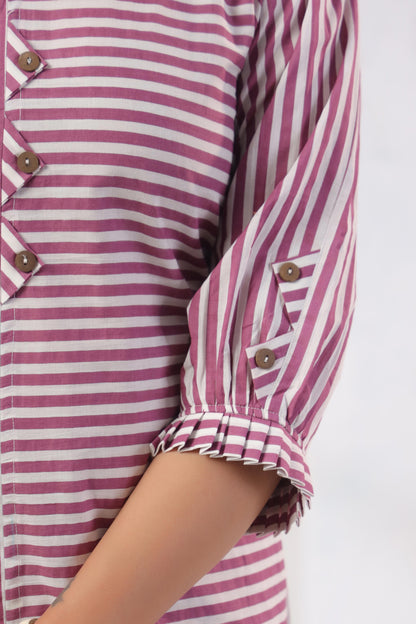 Noor Aura Rose Stripe Printed Cotton Co-ord Set