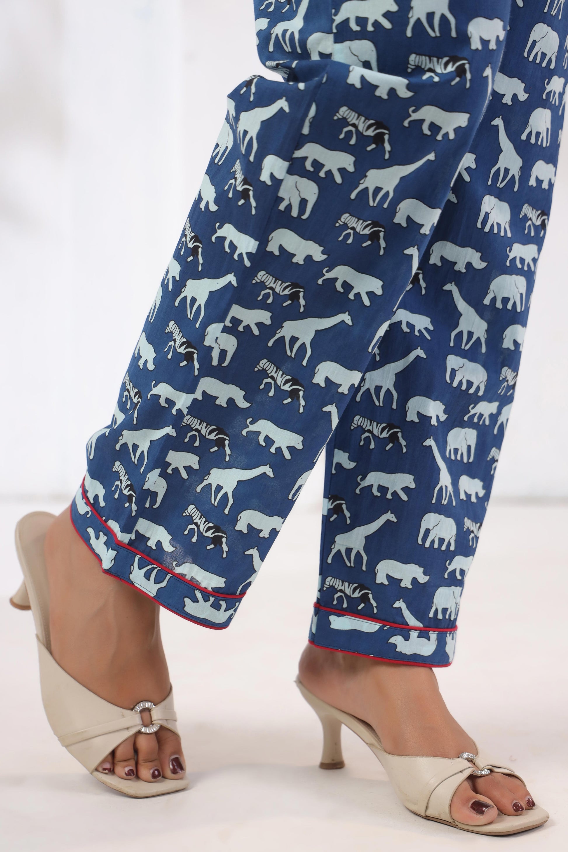 Bottom view of Noor Aura Safari Trail Printed Cotton Co-Ord Set in relaxed silhouette - Karpaa
