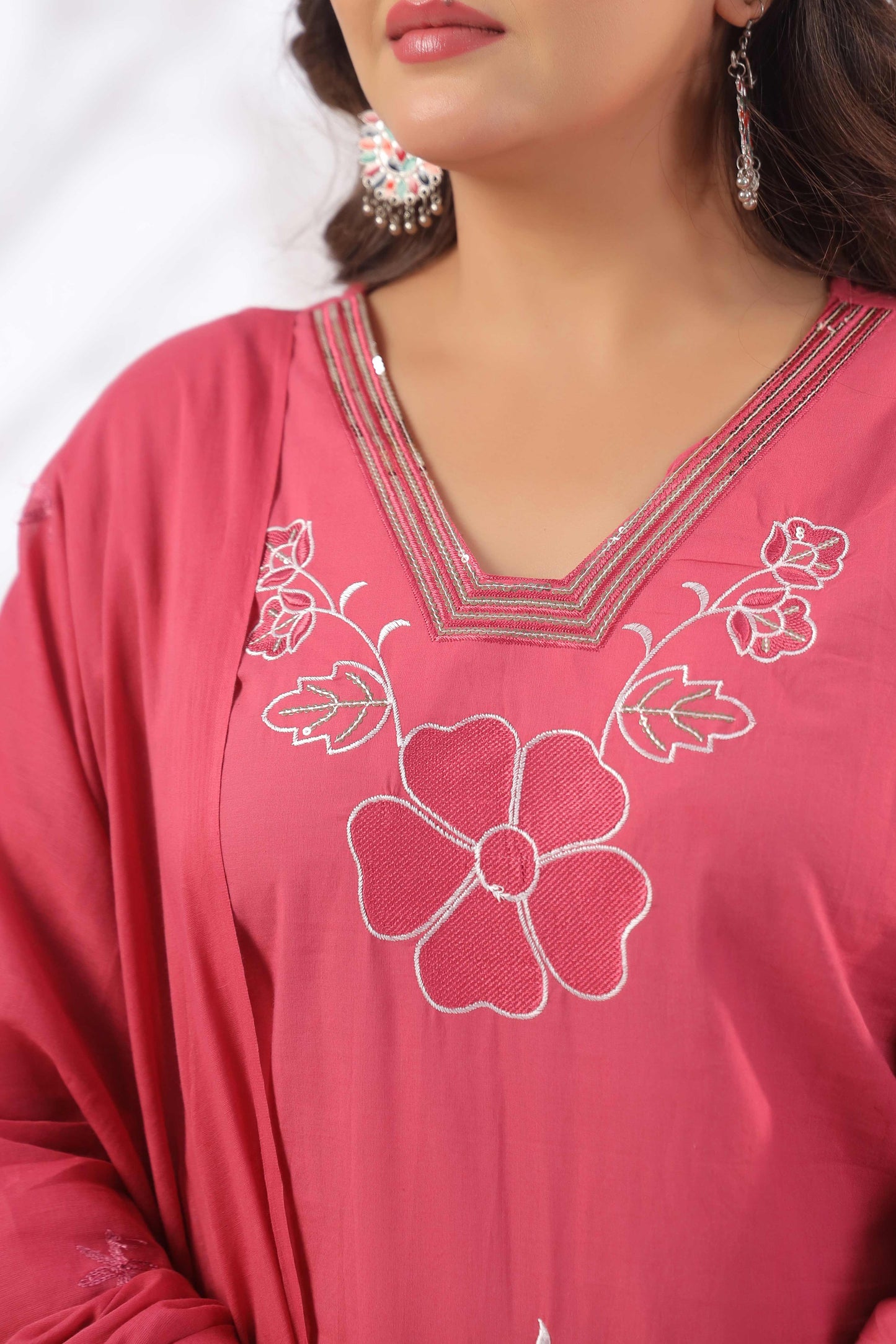 blush bloom embroidered cotton kurta set for women
