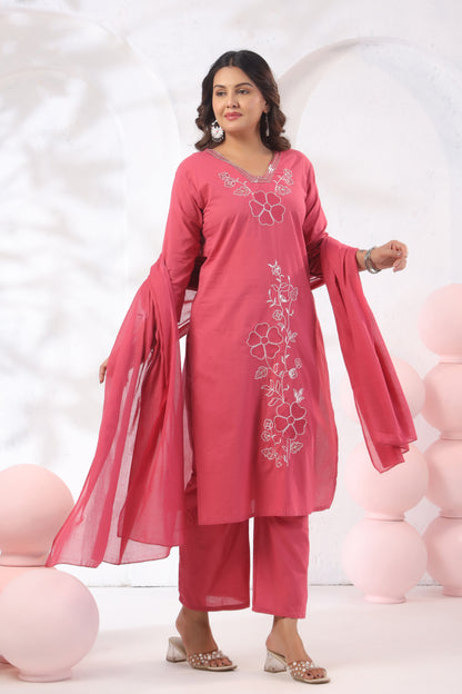 rang ease embroidered cotton kurta set karpaa