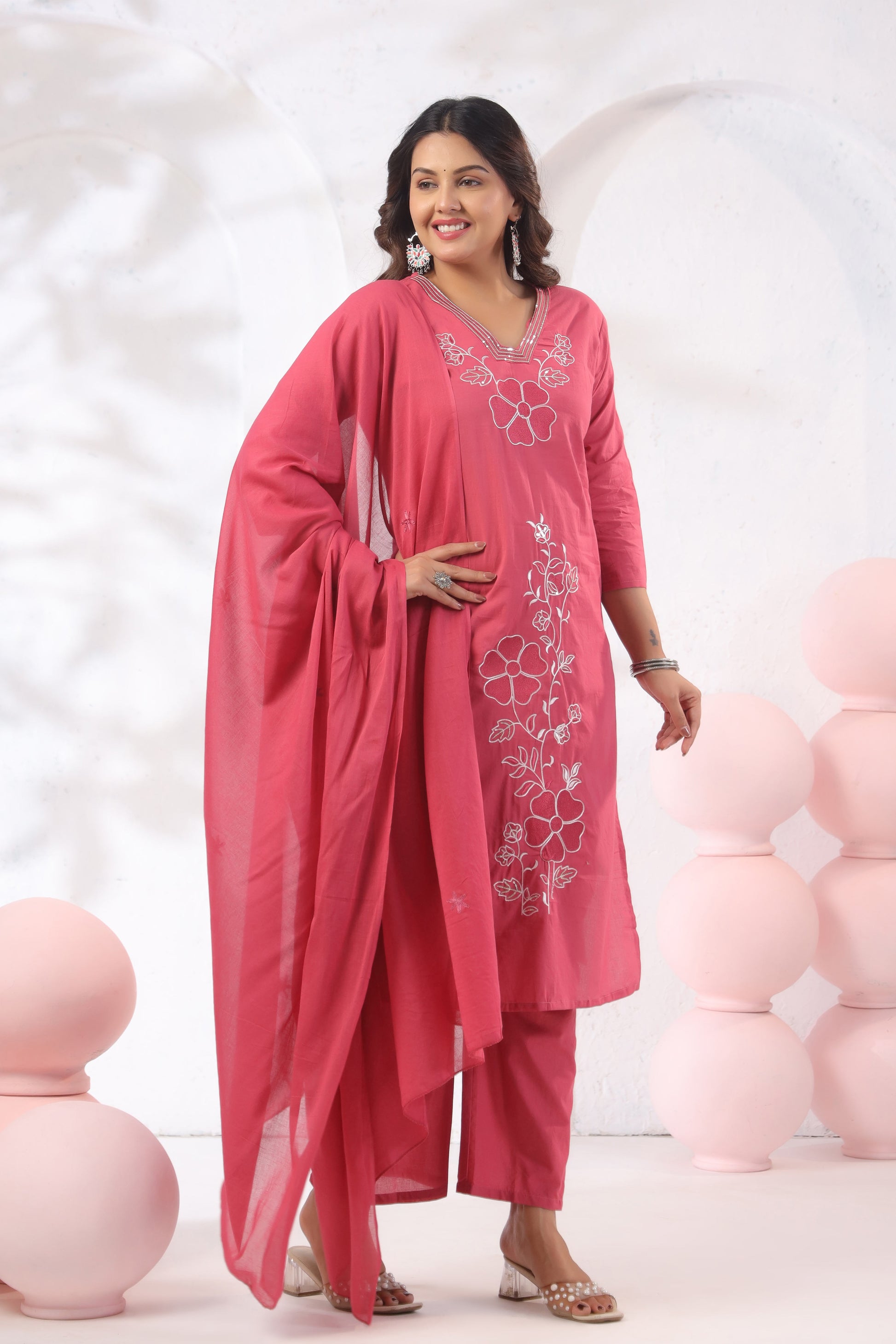jaipur cotton embroidered kurti set