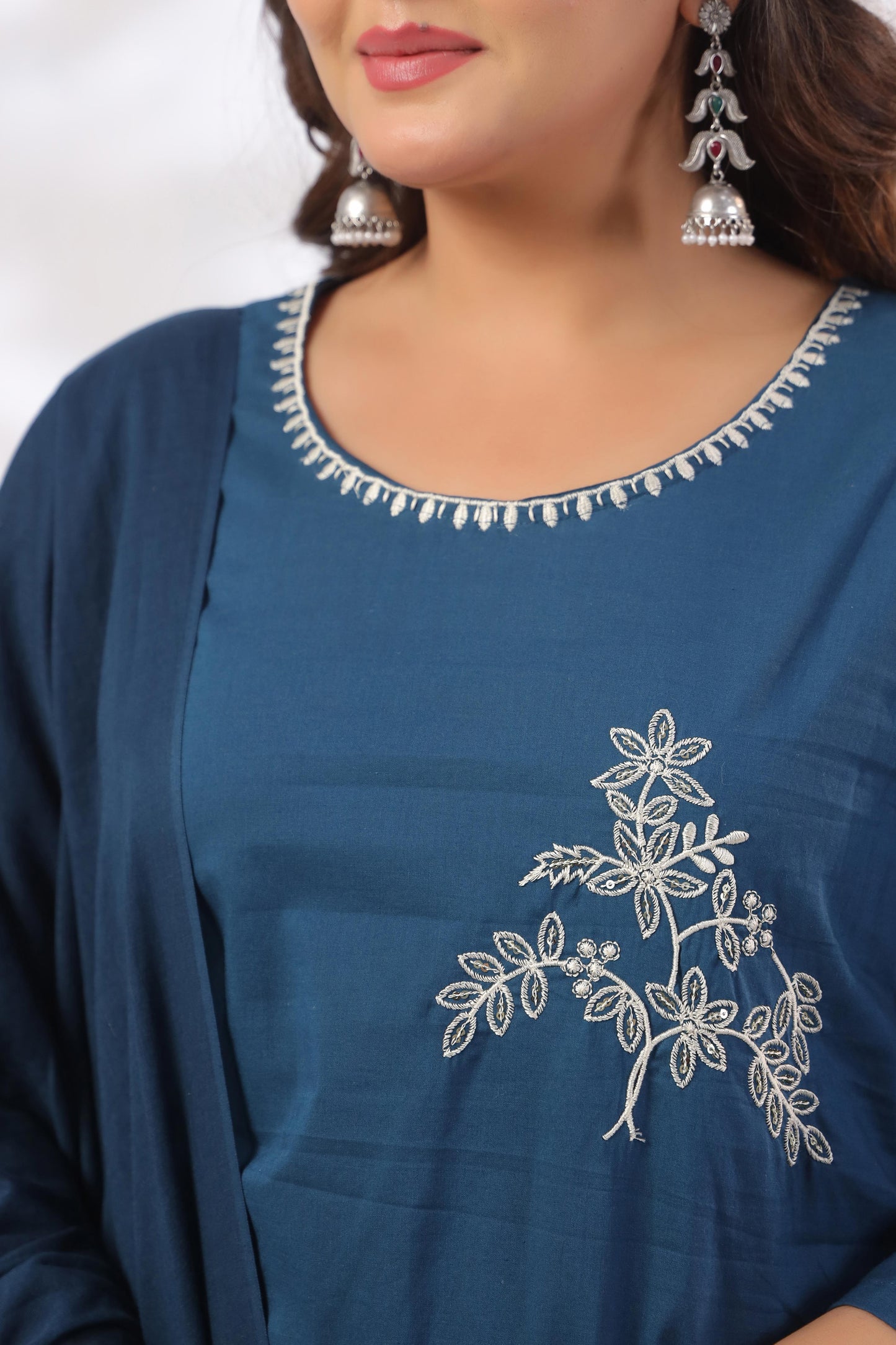 Rang Ease Indigo Heron Embroidered Cotton Kurta Set