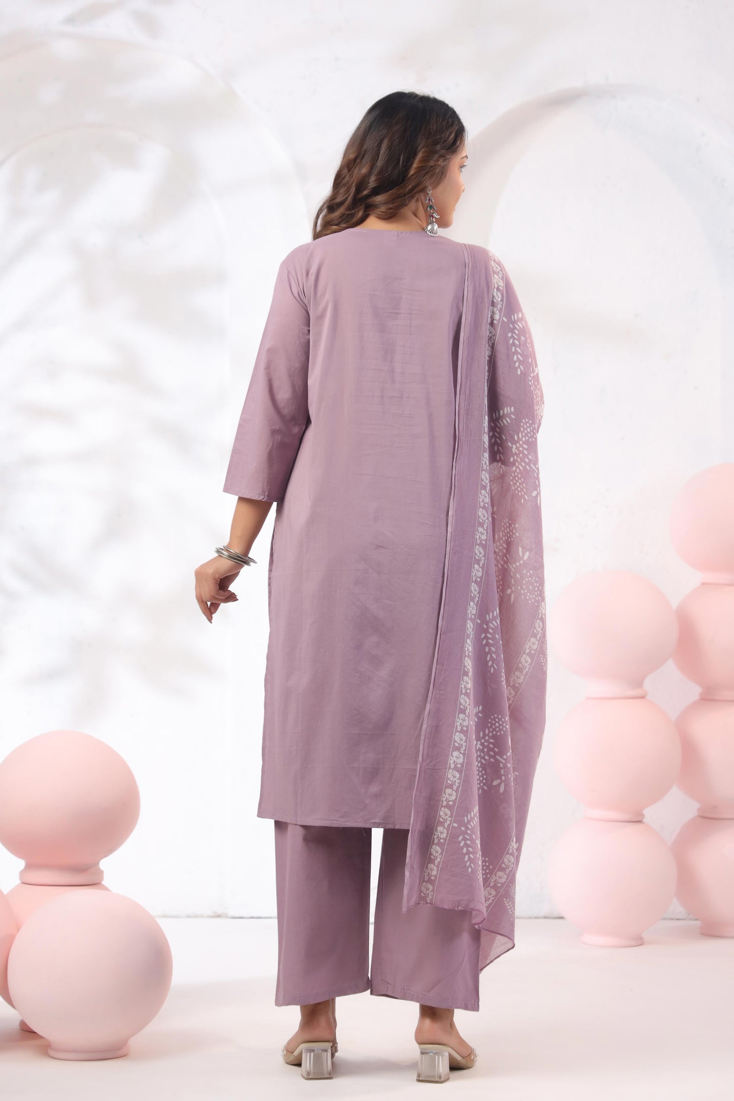 Rang Ease Mauve Floral Embroidered Cotton Kurta Set