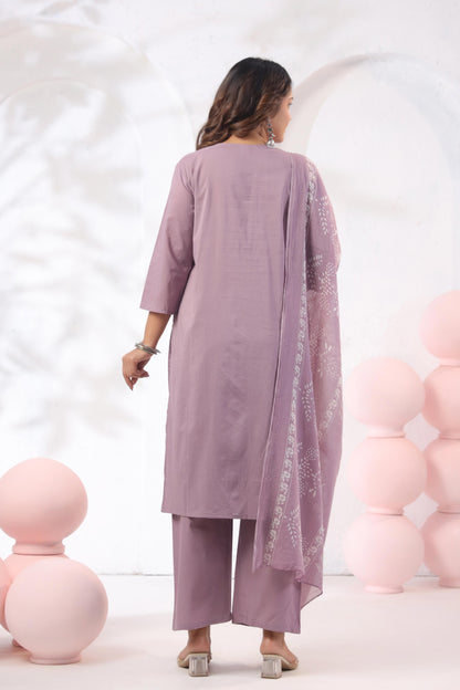 Rang Ease Mauve Floral Embroidered Cotton Kurta Set