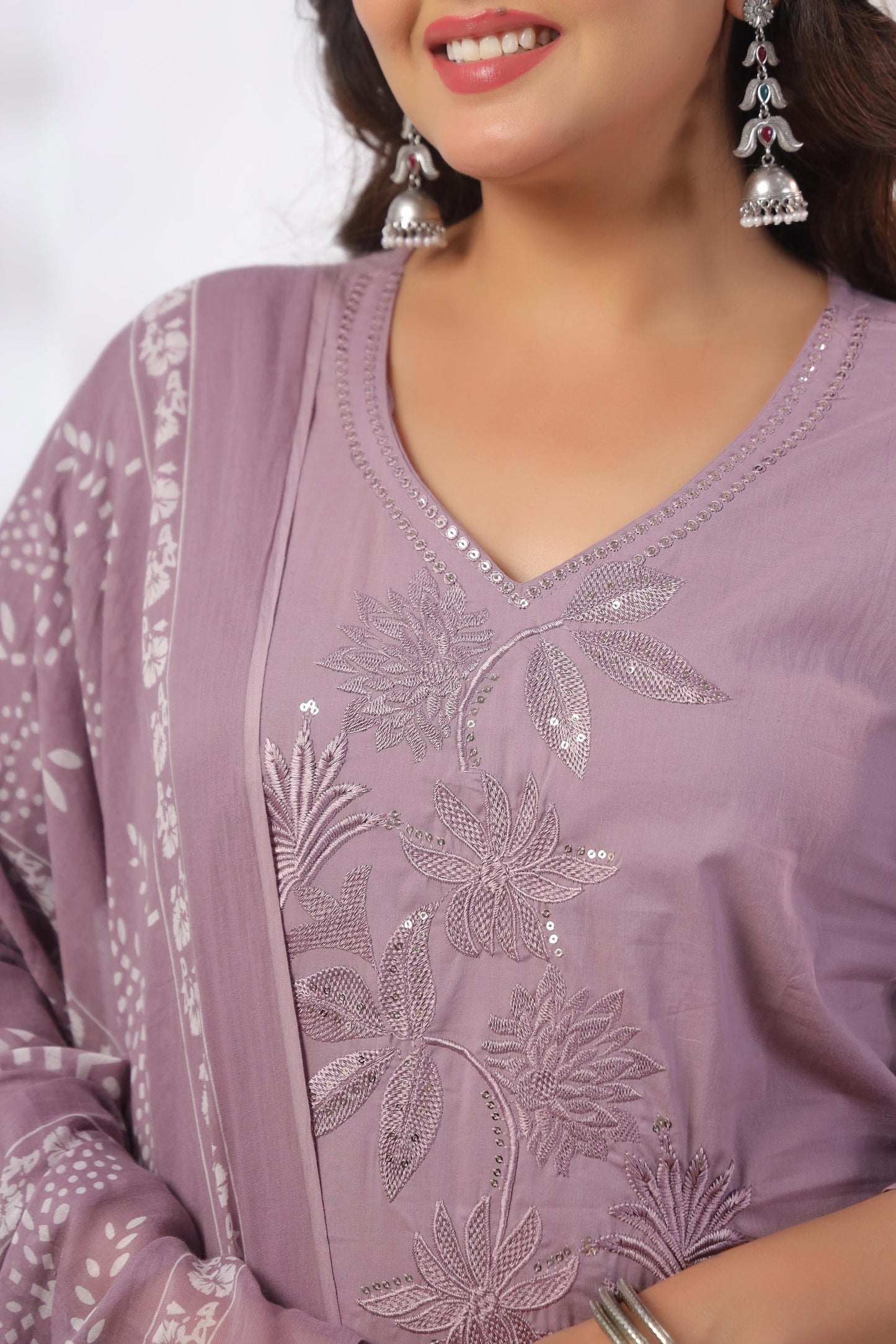 Rang Ease Mauve Floral Embroidered Cotton Kurta Set