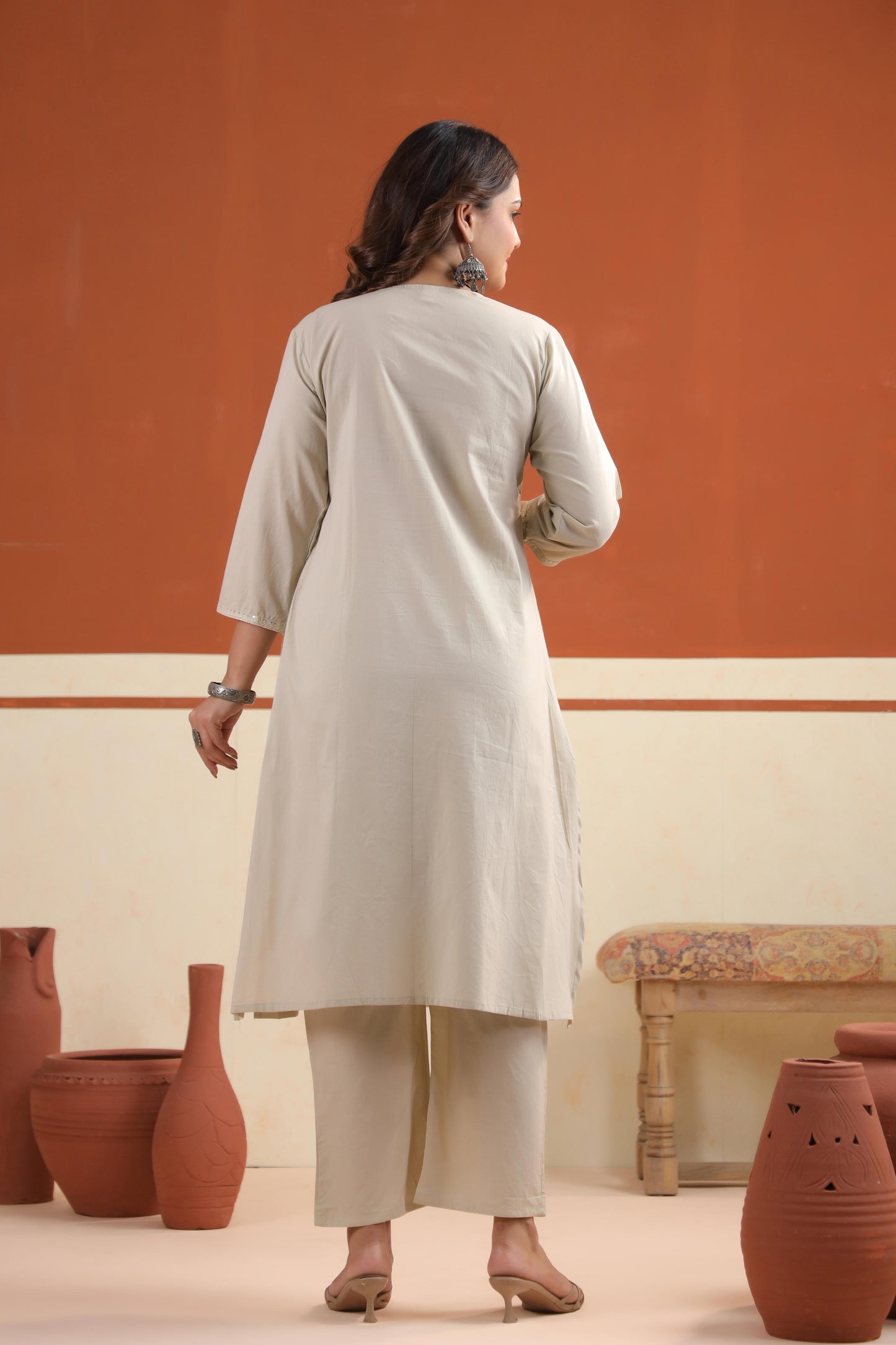 Rang Ease Meadow Deer Embroidered Cotton Kurta Set