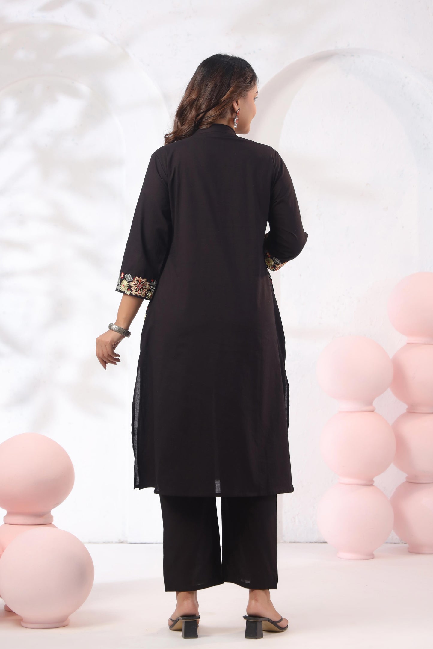 Rang Ease Midnight Floral Embroidered Cotton Kurta Set