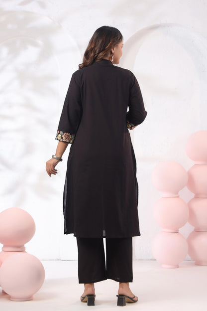 Rang Ease Midnight Floral Embroidered Cotton Kurta Set