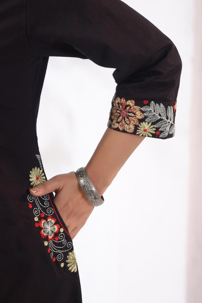 Rang Ease Midnight Floral Embroidered Cotton Kurta Set