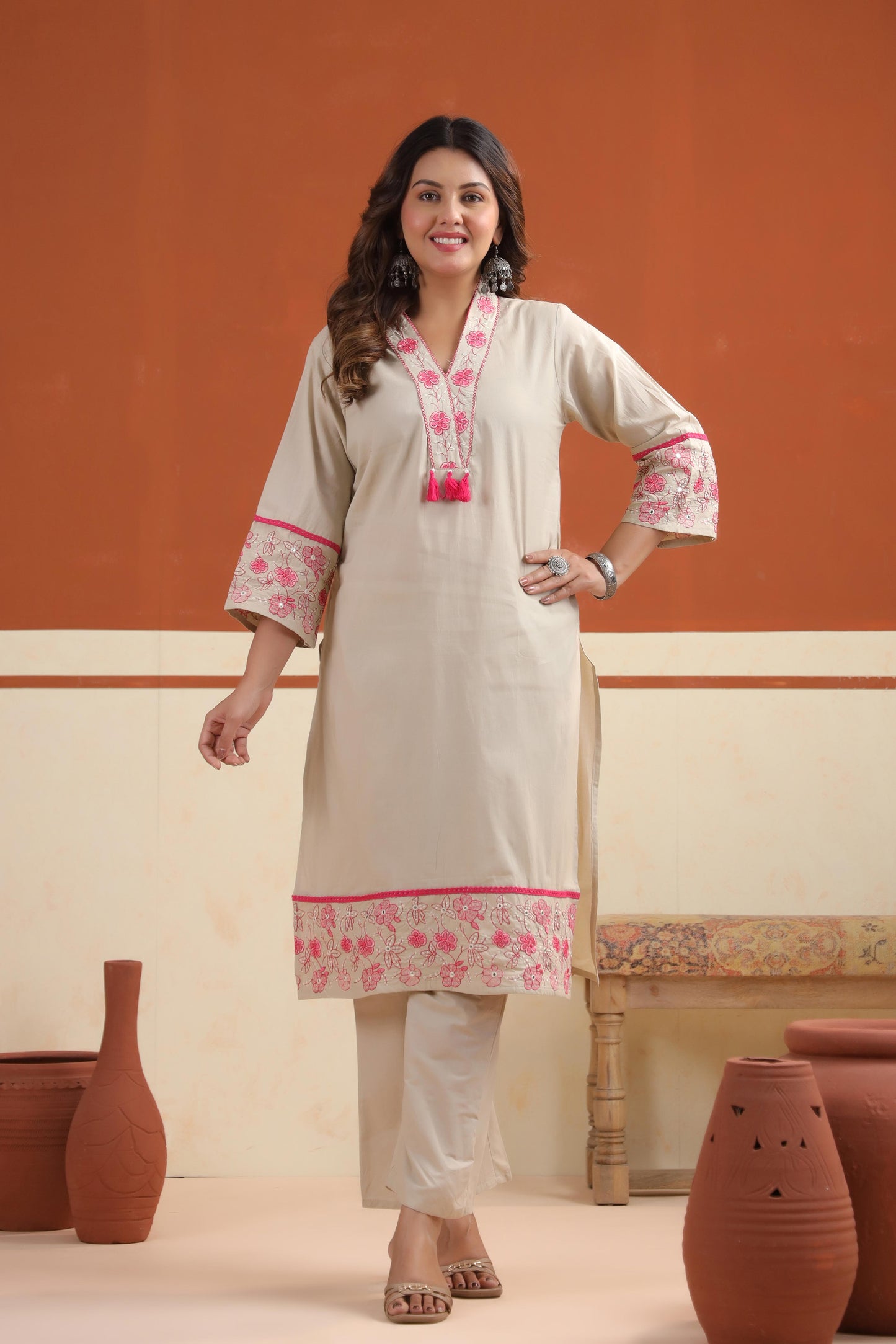 Rang Ease Petal Grace Embroidered Cotton Kurta Set