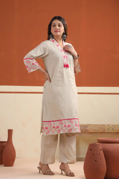 Rang Ease Petal Grace Embroidered Cotton Kurta Set