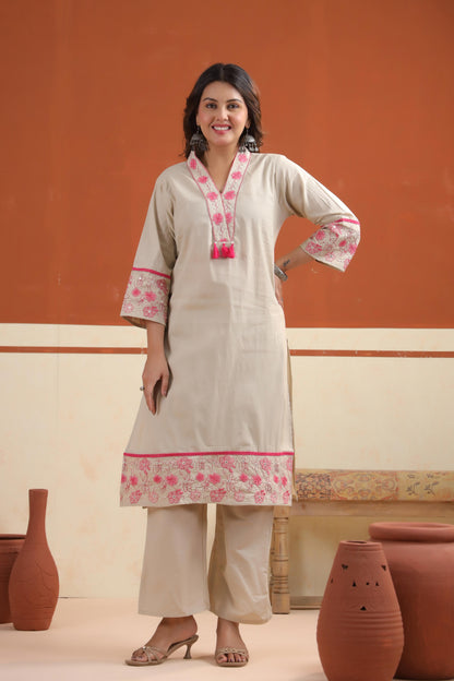 Rang Ease Petal Grace Embroidered Cotton Kurta Set