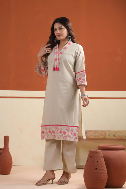 Rang Ease Petal Grace Embroidered Cotton Kurta Set