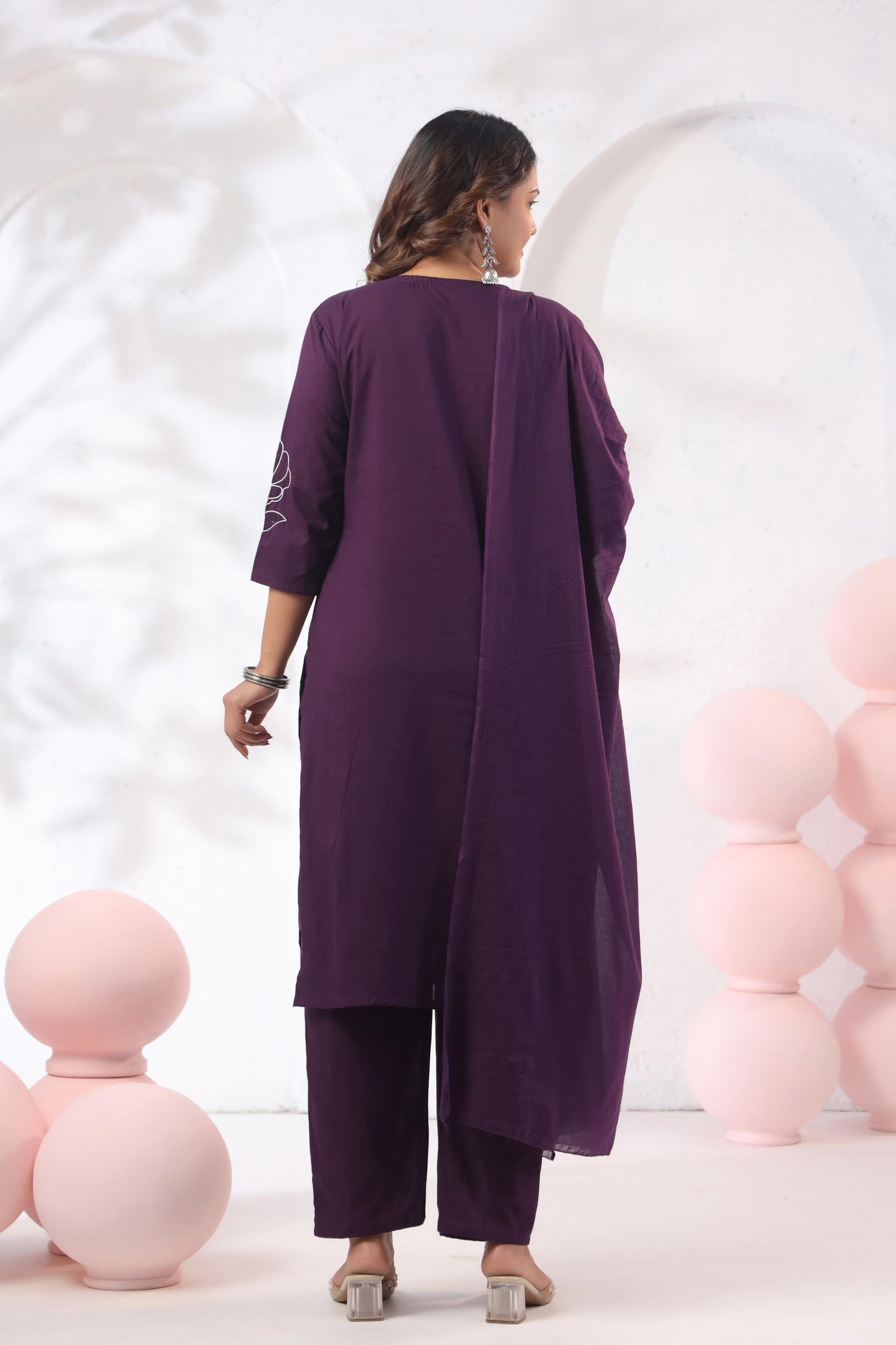 Rang Ease Plum Bloom Embroidered Cotton Kurta Set
