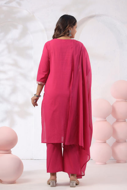 Rang Ease Rose Bloom Embroidered Cotton Kurta Set