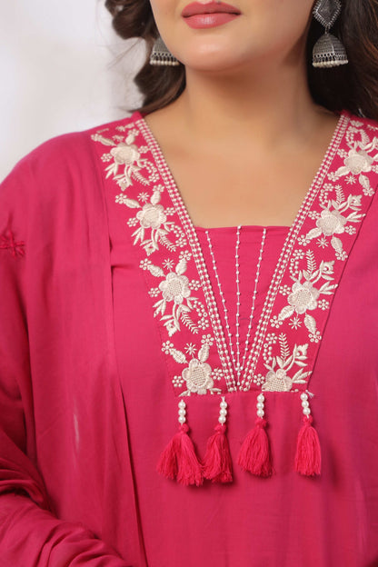 Rang Ease Rose Bloom Embroidered Cotton Kurta Set