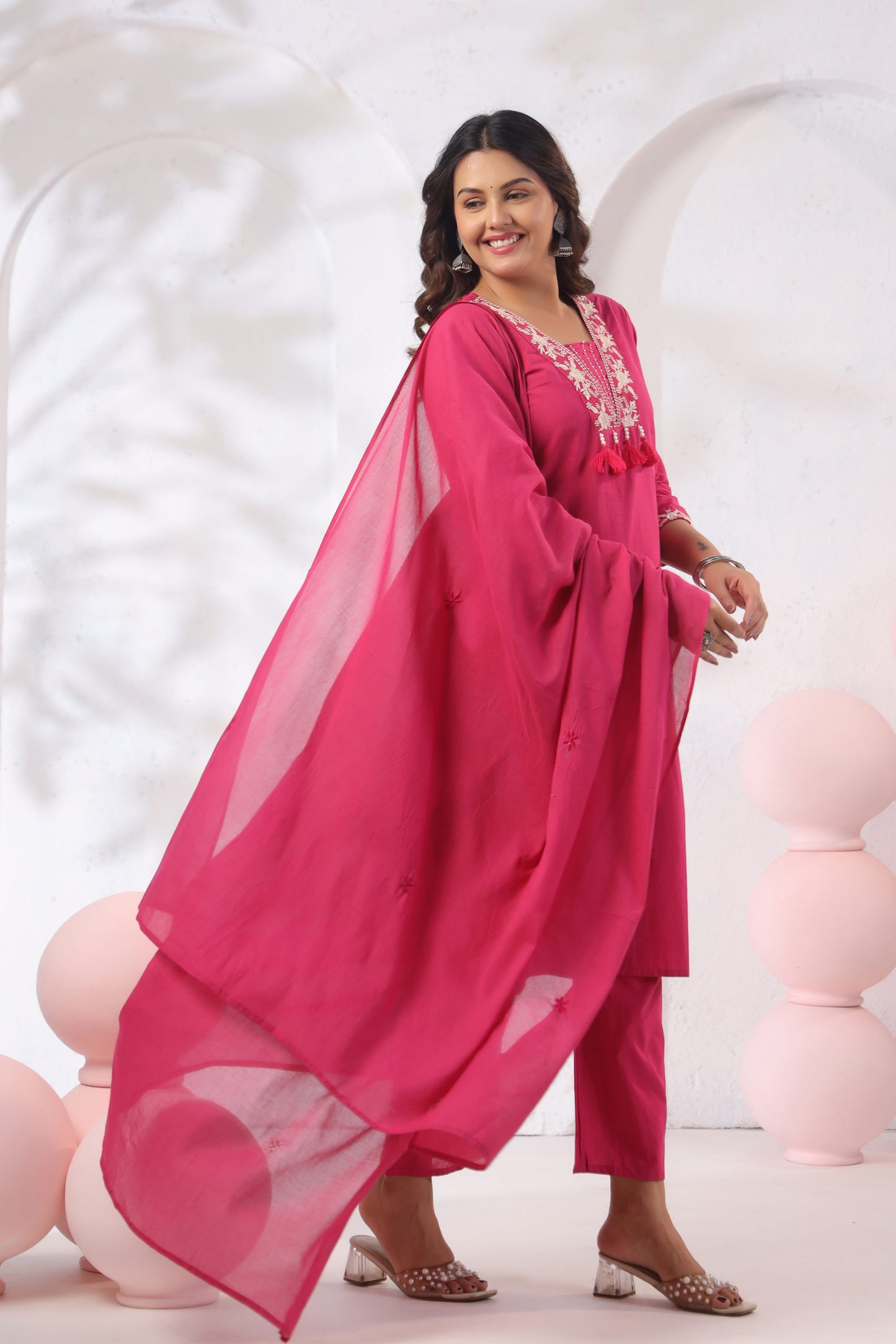 Rang Ease Rose Bloom Embroidered Cotton Kurta Set