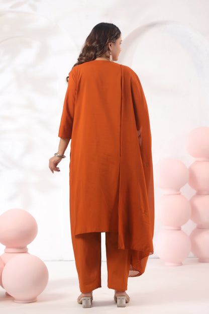 Rang Ease Rust Ember Embroidered Cotton Kurta Set