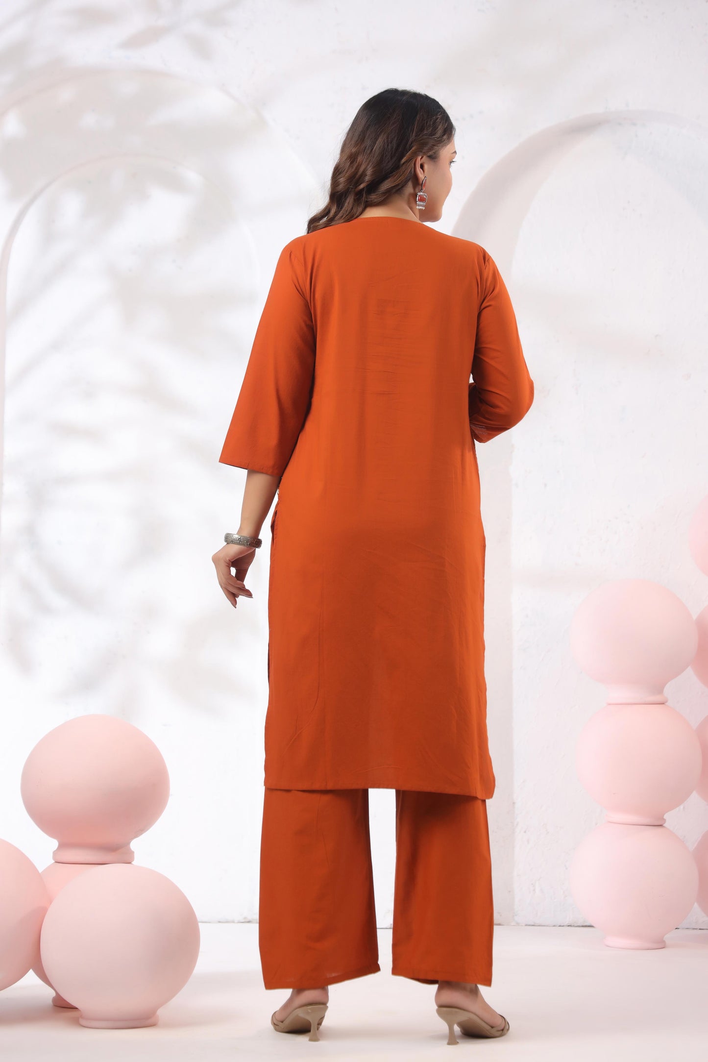 Rang Ease Sunset Rust Cotton Kurta Set