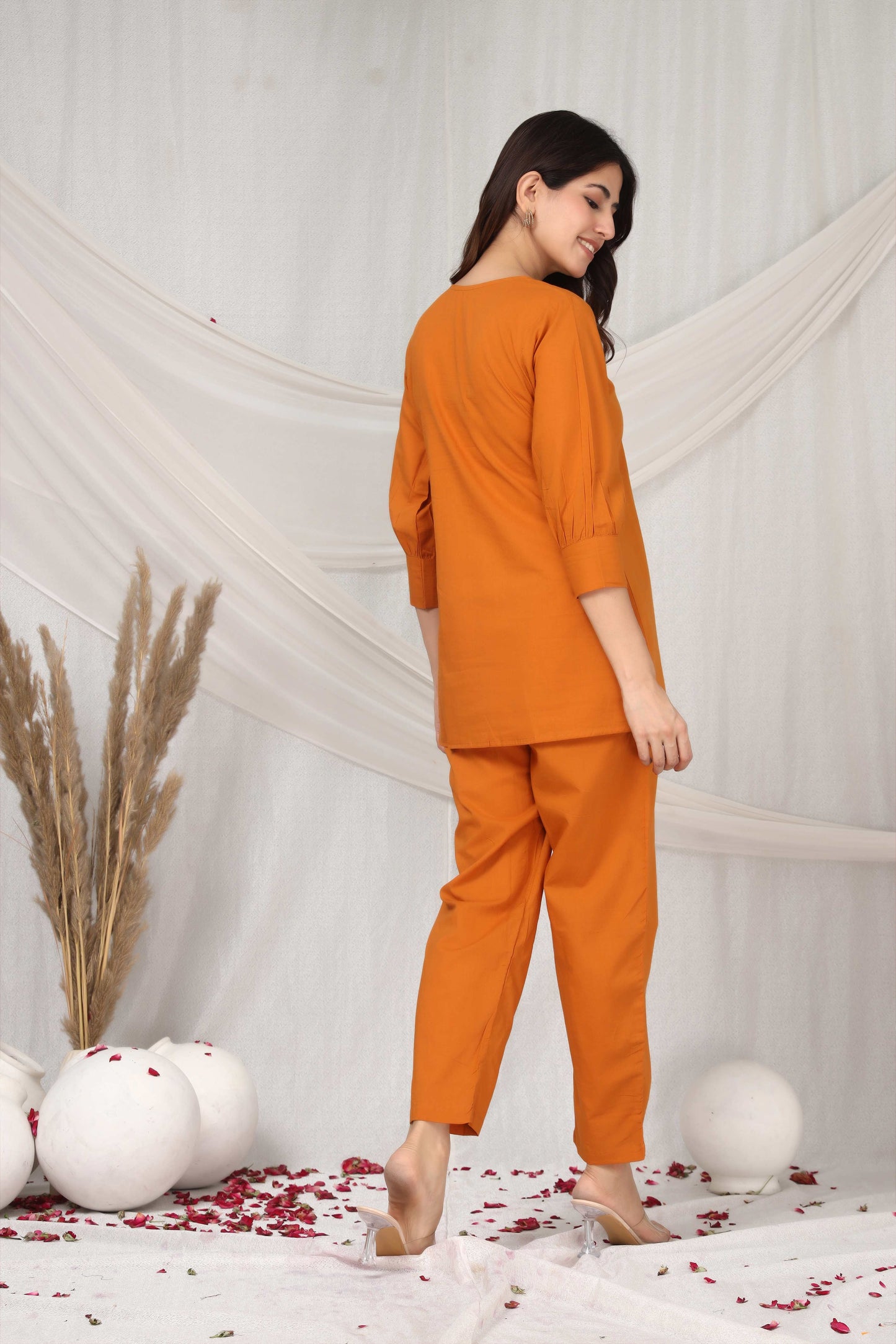 Back view of Golden Glow cotton co-ord cord set