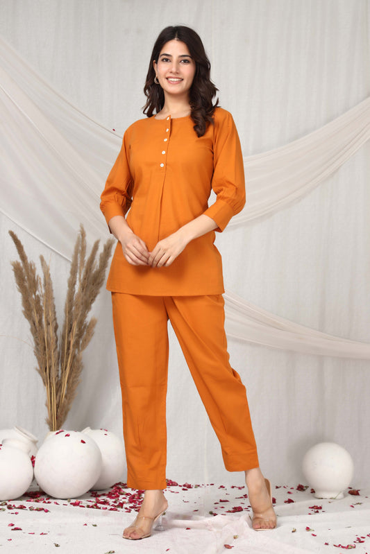 Golden Glow breathable cotton cord set for everyday wear