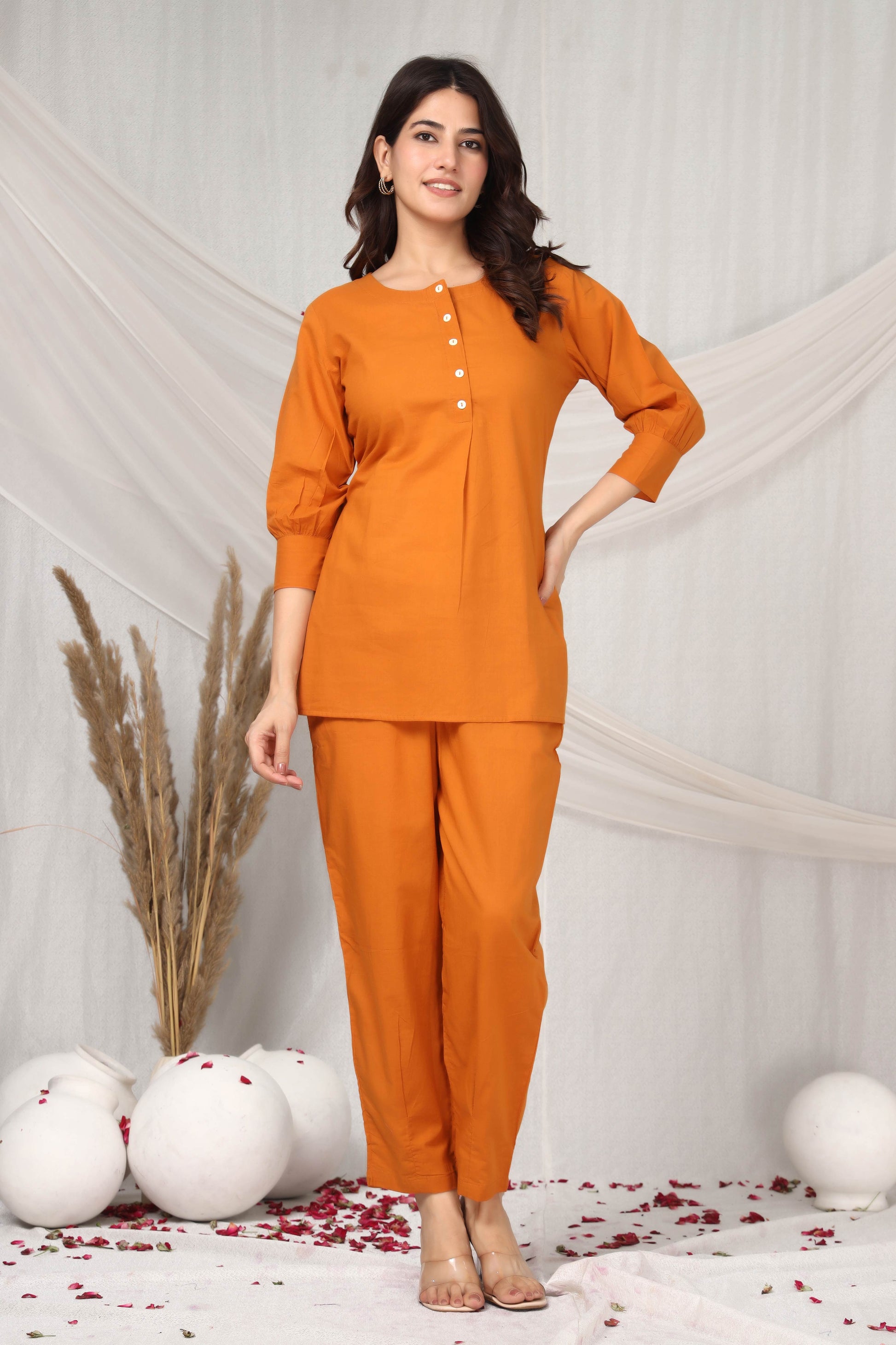 Golden Glow breathable cotton cord set for everyday wear