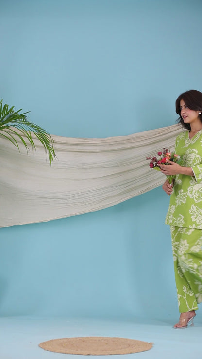 Green Floral Cotton Flax Co-ord set