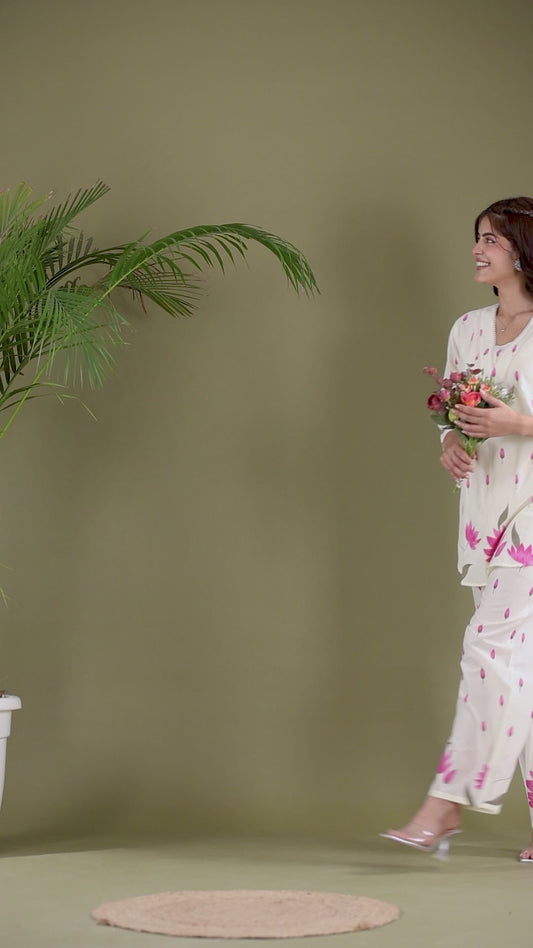 Pink Floral Printed Cotton Co-ord set