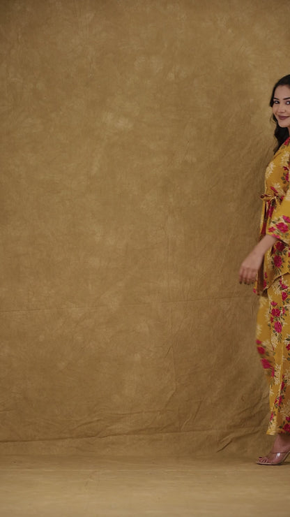 Mustard Floral Cotton Wrap Co-ord Set