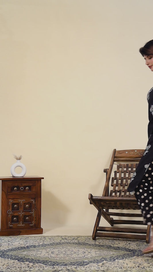 Black/Wine floral cotton kurta set